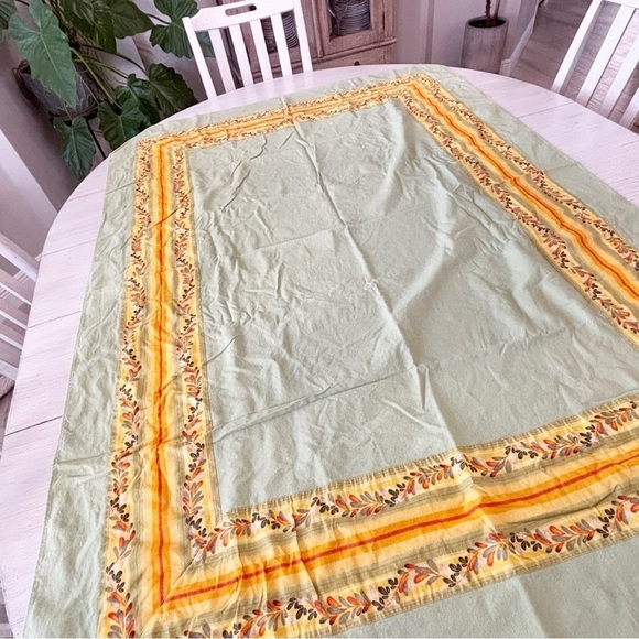 TABLETOPS UNLIMITED Green Orange Olive Print Tuscany Bordered Tablecloth 48”X64” - Picture 5 of 7